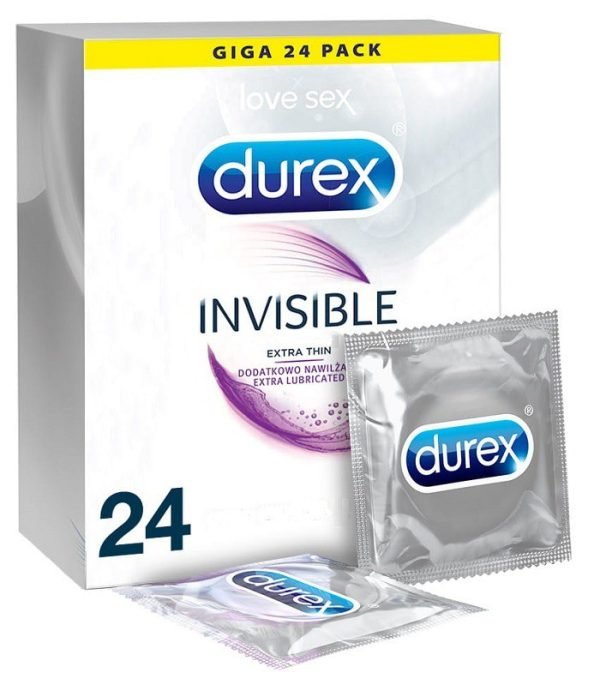 Durex Invisible Extra Lubricated 24 tk. kondoomid Durex Invisible Extra Lubricated 24 tk. kondoomi pakend