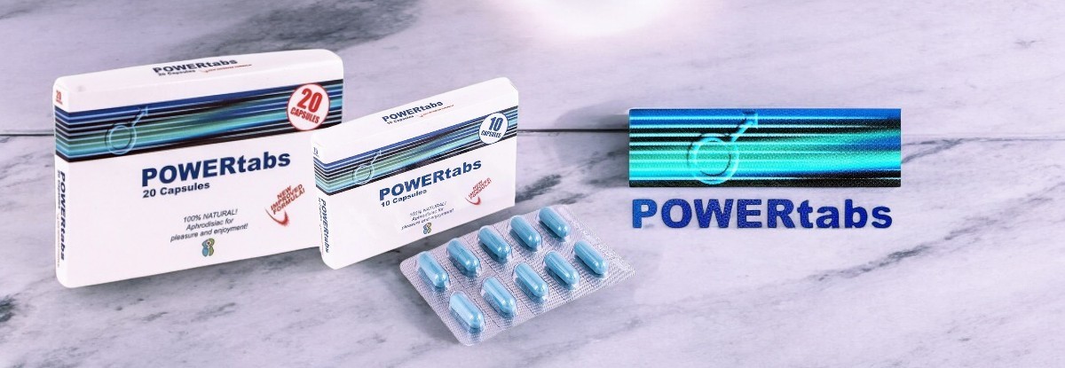 Powertabs XL 10 Capsules afrodisiaakumid 1 Powertabs kaubamärgi lehe illustratsioon