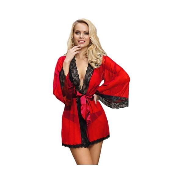 SUBBLIME Transparent Fabric Robe With Lace Detail Red S/M seksikas pesu 1 SUBBLIME Transparent Fabric Robe With Lace Detail Red S/M