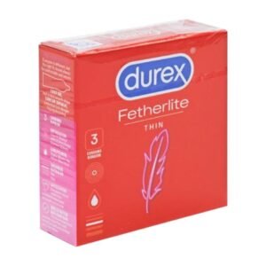 Durex Fetherlite Thin 3 tk. durex kondoomid 1 Durex Fetherlite Thin – plonesni prezervatyvai, dėžutė iš arti