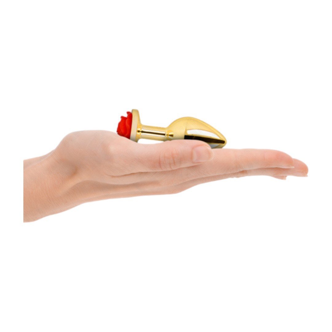 KINK – PLUG ANAL GOLD ROSE RED SIZE S anaallelud 2 Gold Rose Red (Size S) – platus pagrindas ir siauras galiukas, poliruotas paviršius iš arti