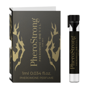 TESTER PheroStrong pheromone Devil for Men 1 ml meeste feromoonid 1 PheroStrong Devil for Men 1 ml – feromonų testeris vyrams, mini buteliukas iš arti