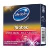 Lifestyles Ribbed 3 tk. lifestyles kondoomid 1 Lifestyles Ribbed – 3 vnt. briaunuotų prezervatyvų pakuotė iš arti